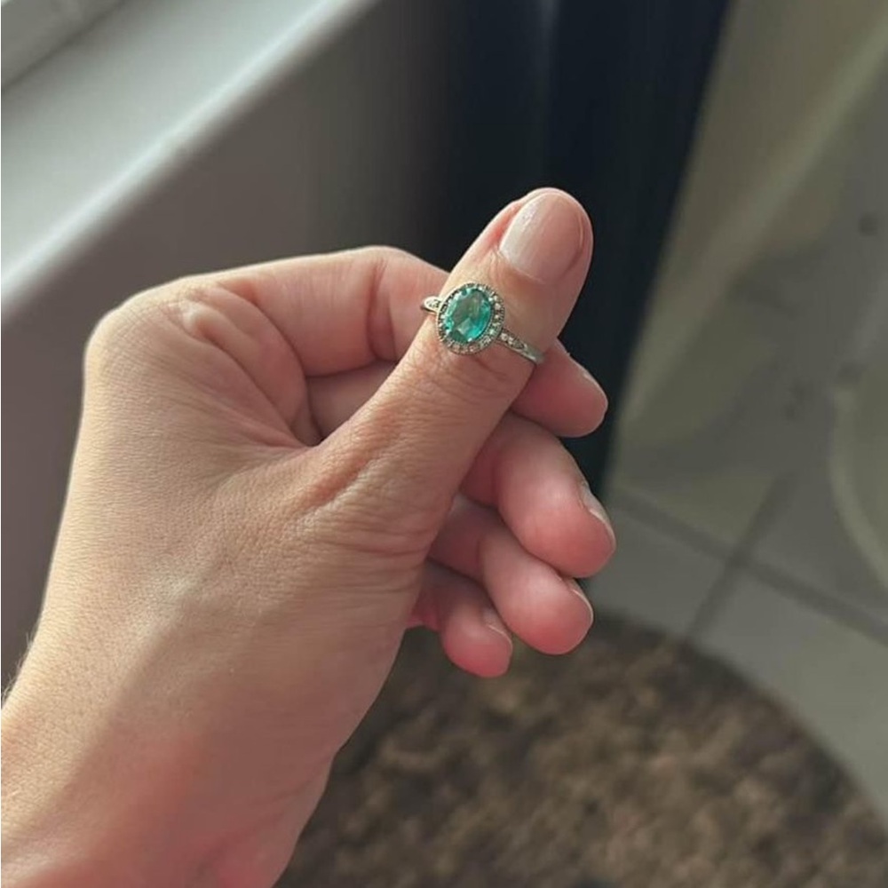 Oval halo aqua gemstone ring from Mexico